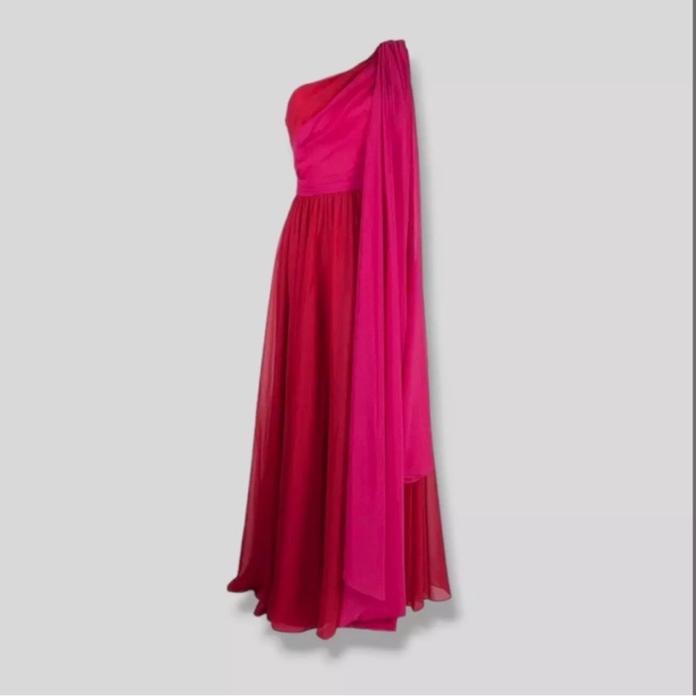 Sachin & Babi One-Shoulder Fuchsia and Magenta Evening Gown